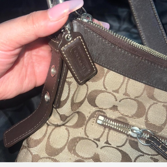 Coach Tan and Brown Signature Shoulder Bag